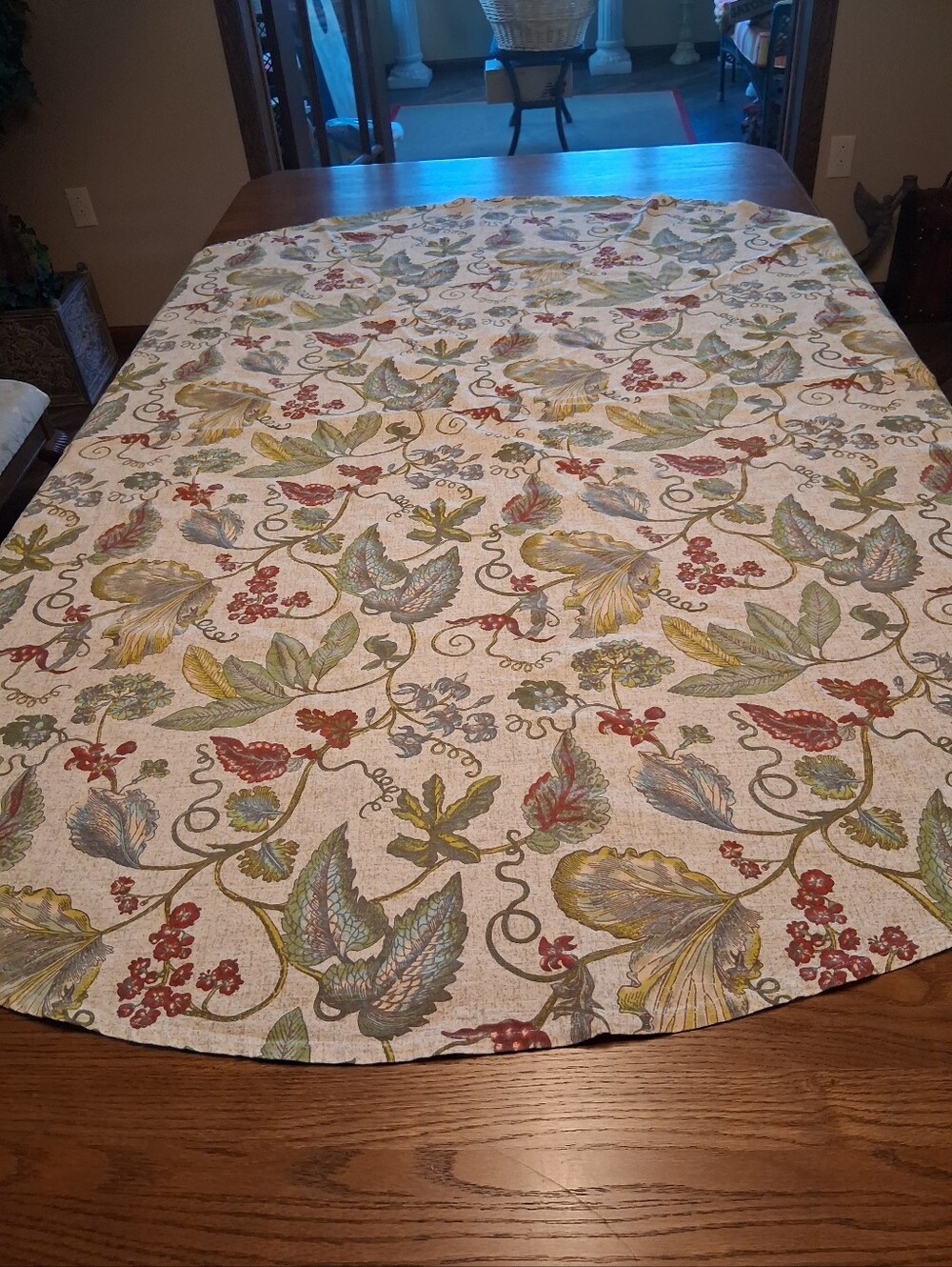 Traditional floral and vine tapestry pattern featuring red berries & fall leaves